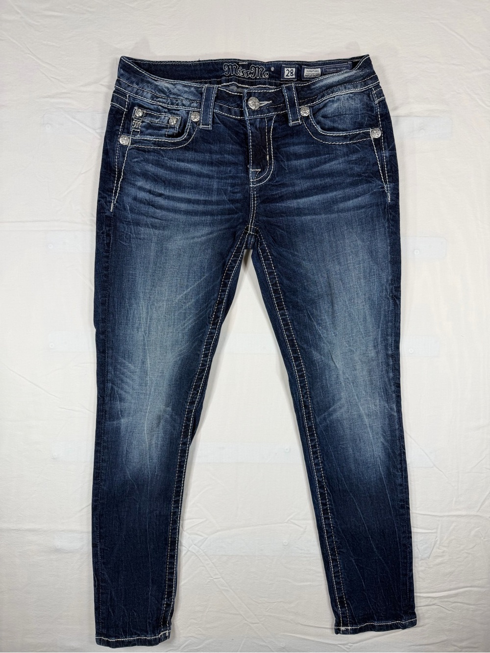 Miss Me Signature Ankle Skinny Jeans Women’s 28 Dark Wash Embellished